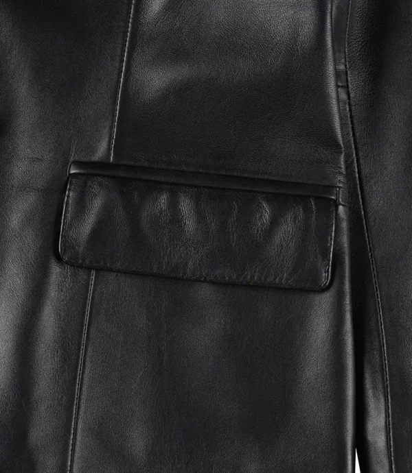 Women’s Black Leather Two-Button Tailored Blazer
