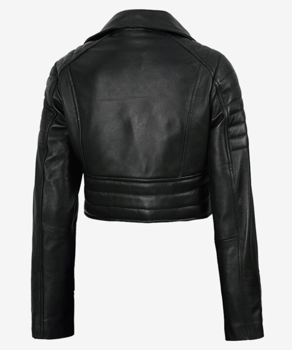 Women’s Black Asymmetric Leather Jacket – Cropped Moto Style