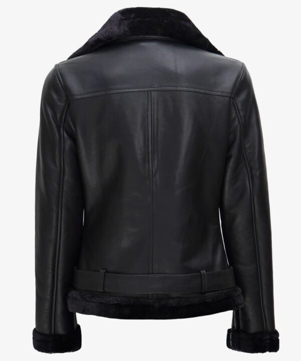 Women’s Black Leather Biker Jacket – Cozy Faux-Shearling Lining