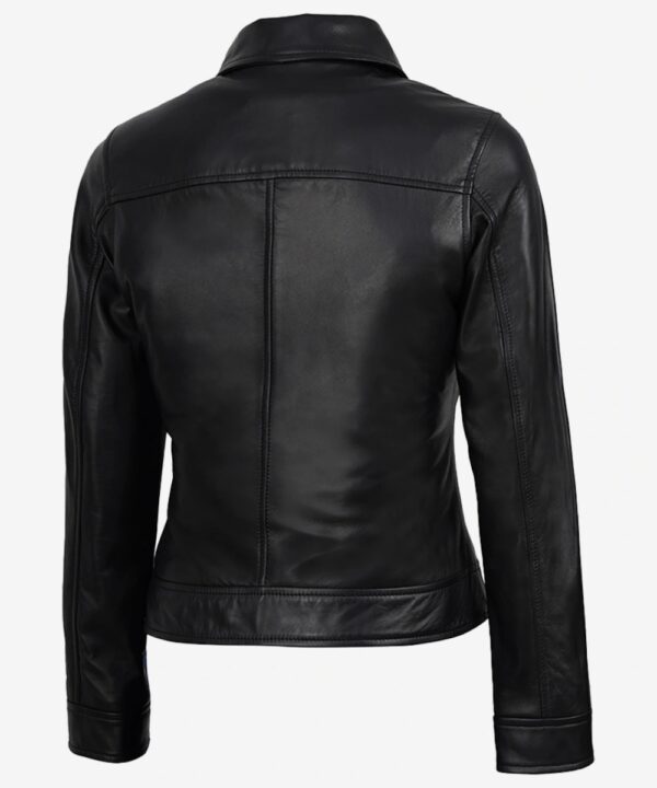 Women’s Black Leather Harrington Jacket – Refined Casual Design