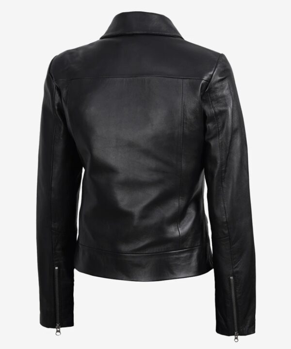 Women’s Black Leather Jacket – Classic Harrington Style