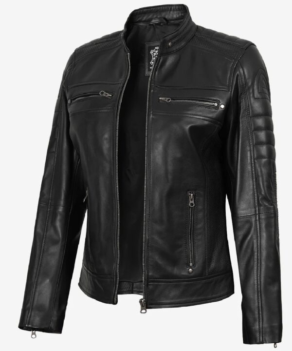 Women’s Black Leather Motorcycle Jacket – Sleek Biker Design