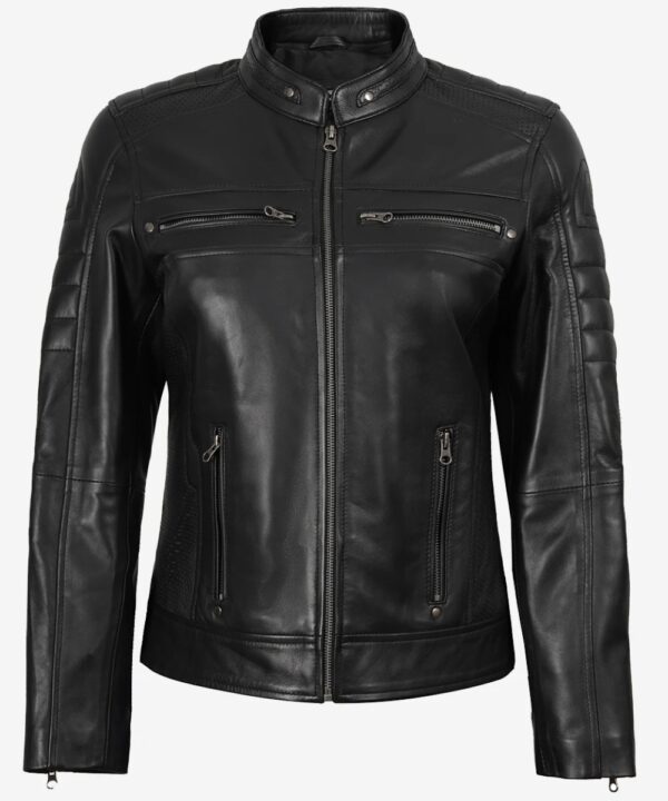 Women’s Black Leather Motorcycle Jacket – Sleek Biker Design