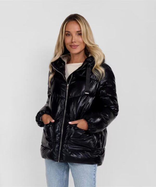 Women’s Black Quilted Jacket – Hooded Short Winter Style
