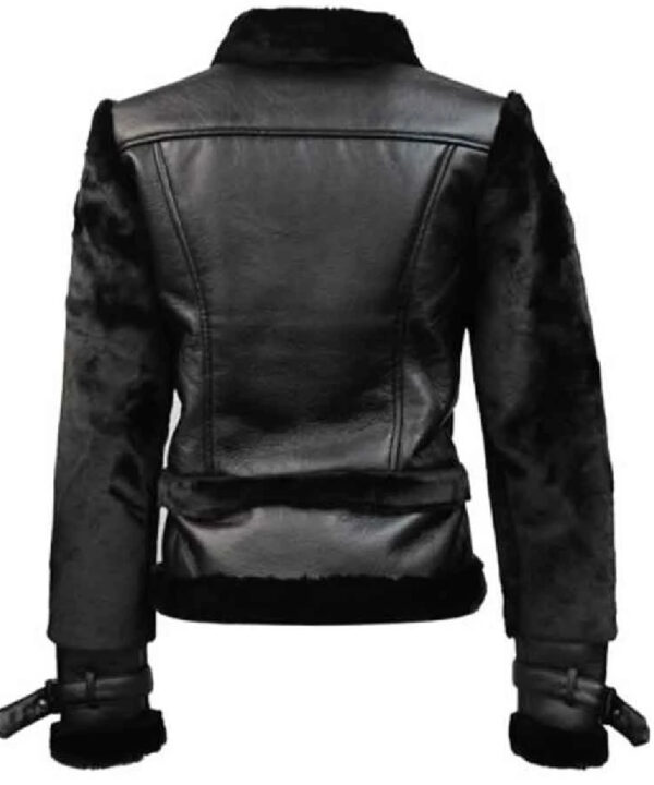 Women’s Black Vegan Leather Flight Jacket – Aviator Style