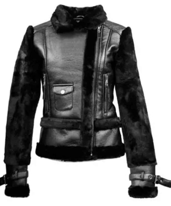 Women’s Black Vegan Leather Flight Jacket – Aviator Style