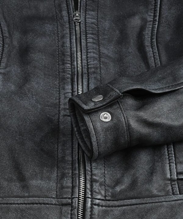 Women’s Black Washed Leather Jacket – Classic Harrington Style