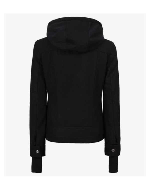 Women’s Black Wool Hooded Jacket – Zip Front Winter Style