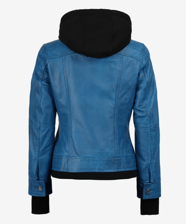 Women’s Blue Waxed Leather Jacket – Detachable Hood Style