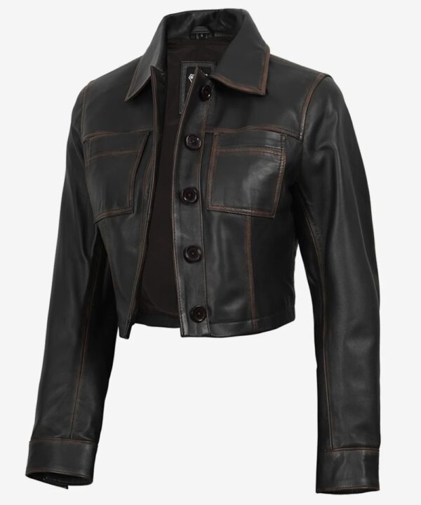 Women’s Brown Cropped Leather Jacket – Vintage-Inspired Style