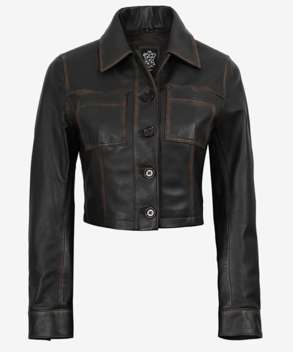 Women’s Brown Cropped Leather Jacket – Vintage-Inspired Style