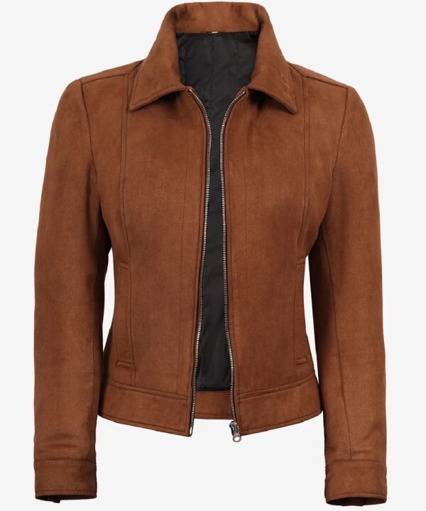 Women’s Brown Faux Suede Jacket – Elegant Casual Style