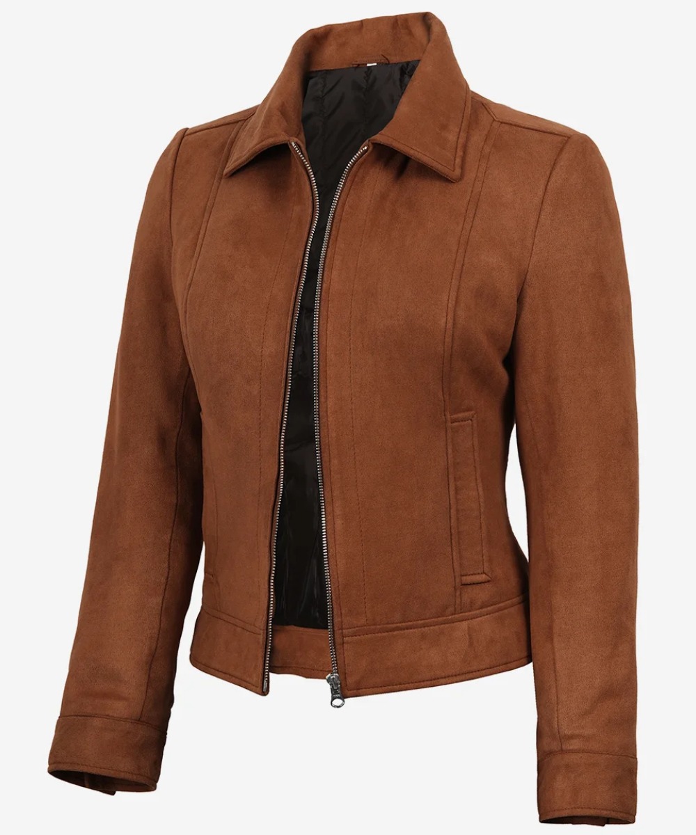 Women’s Brown Faux Suede Jacket – Elegant Casual Style