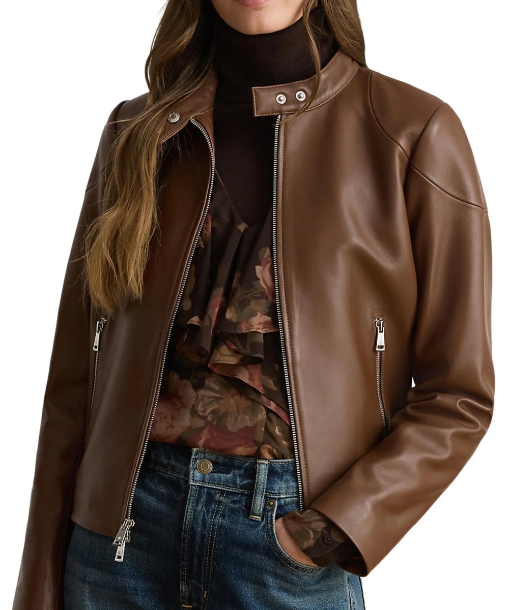 Women’s Brown Leather Moto Jacket