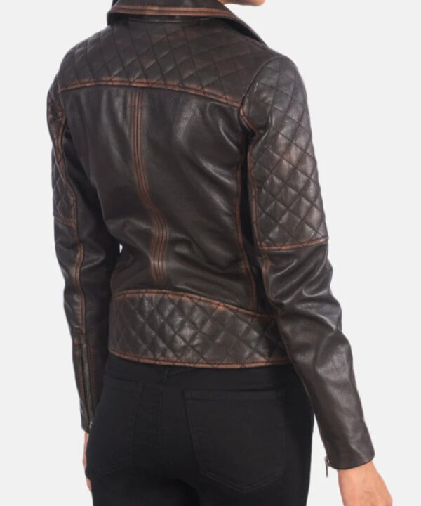 Women’s Brown Quilted Leather Moto Jacket – Vintage Style