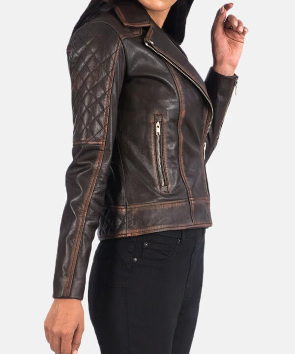 Women’s Brown Quilted Leather Moto Jacket – Vintage Style