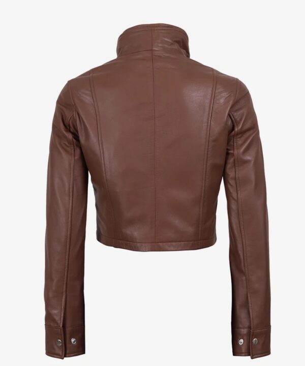 Women’s Cognac Cropped Leather Jacket – Black Accent Design