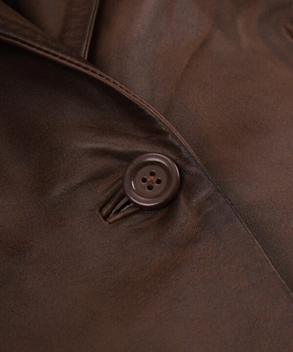 Women’s Cognac Cropped Leather Jacket – Elegant Button-Front Style