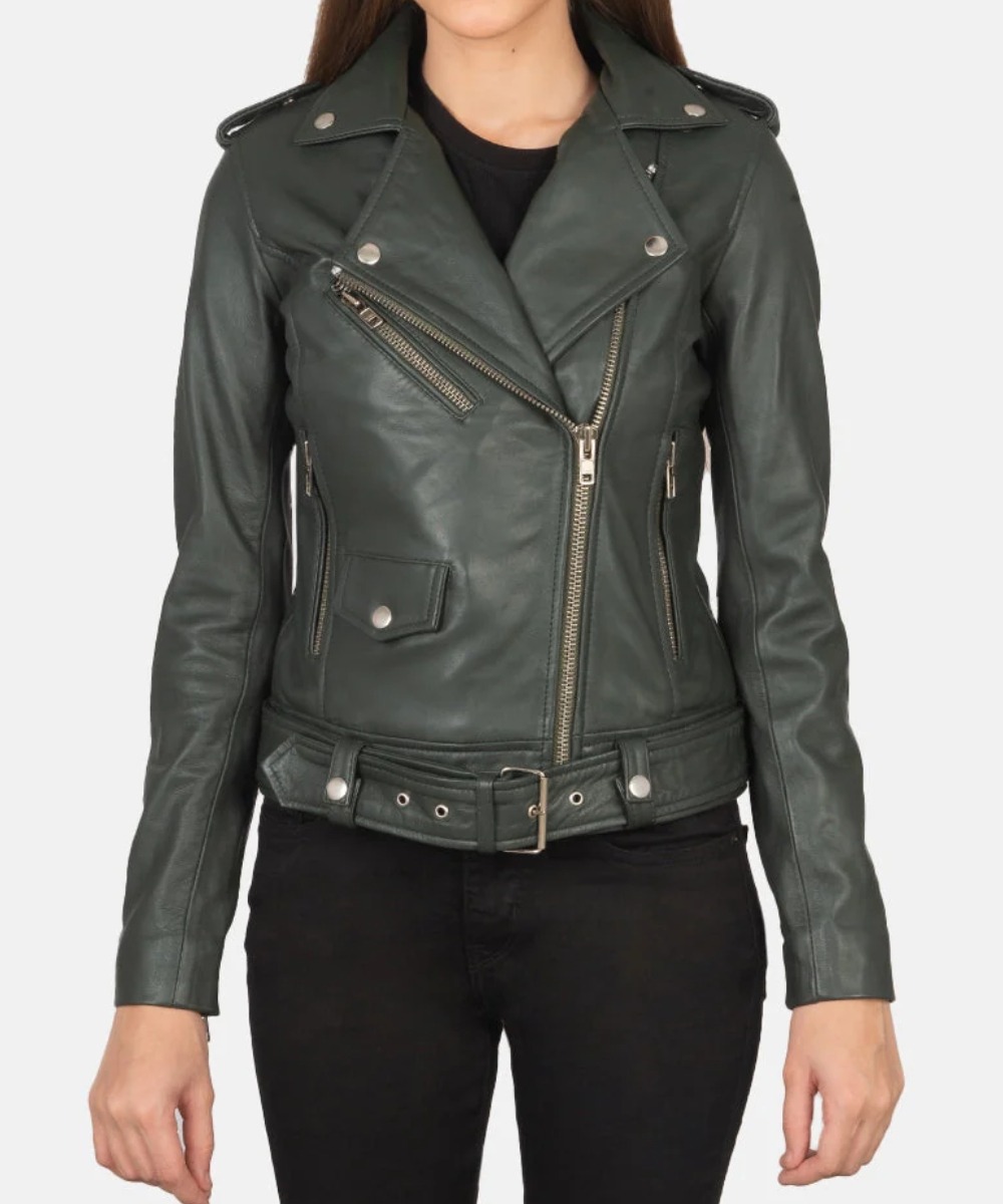 Women’s Green Leather Moto Jacket – Bold Street Style