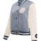 Women’s Light Blue Denim Varsity Jacket – Contrast Sleeve Style