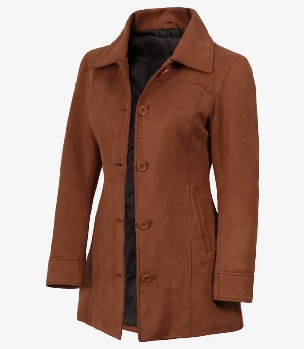 Women’s Light Brown Faux Suede Button Down Coat
