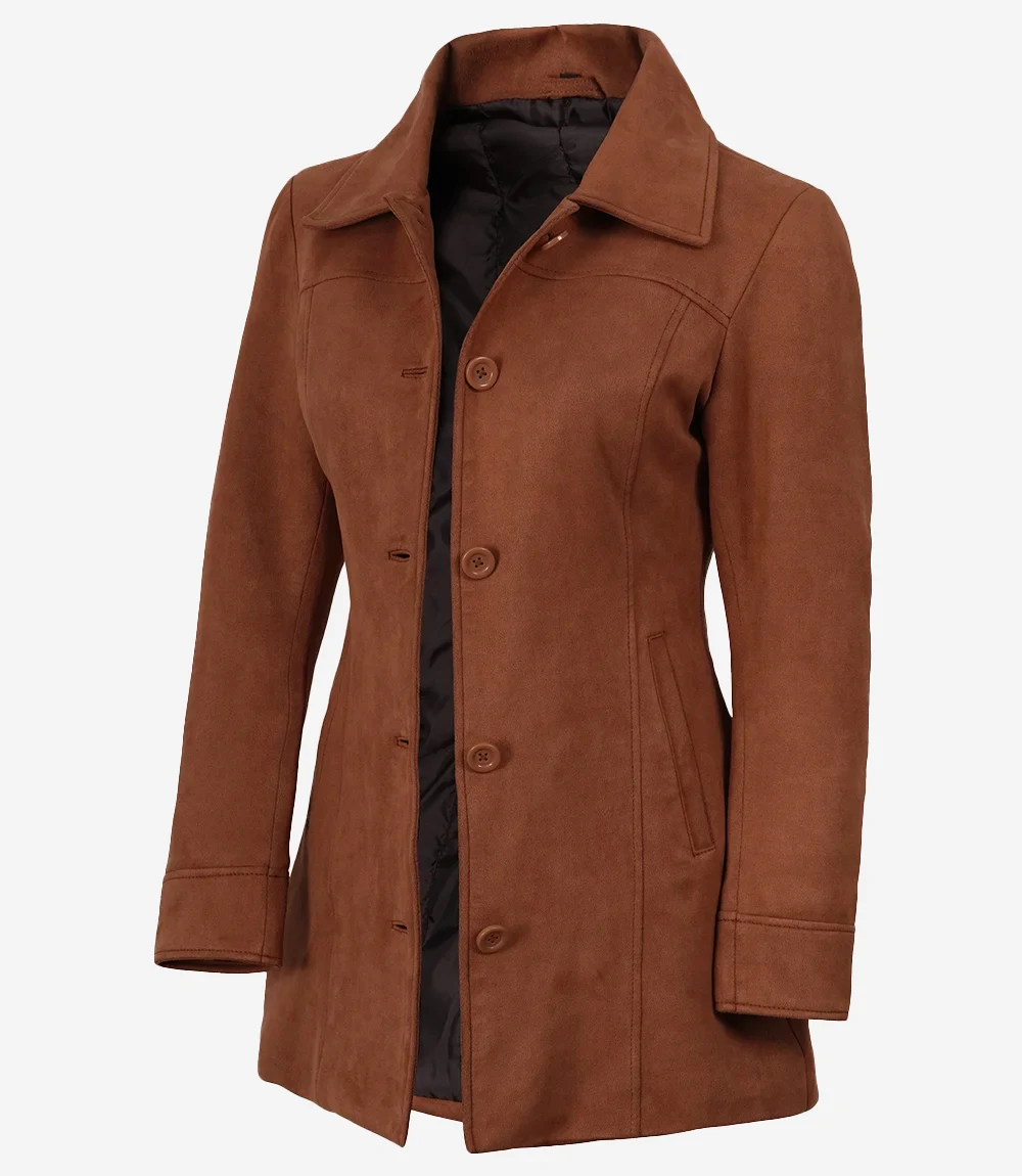 Women’s Light Brown Faux Suede Button Down Coat