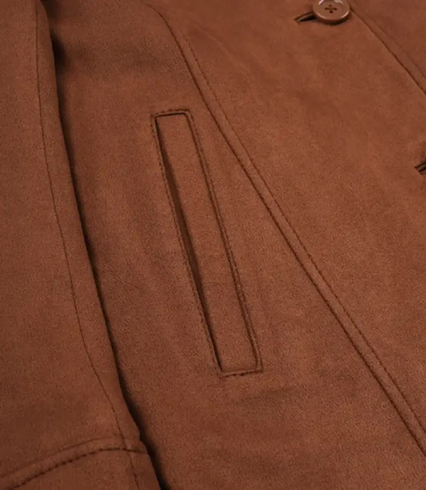 Women’s Light Brown Faux Suede Button Down Coat