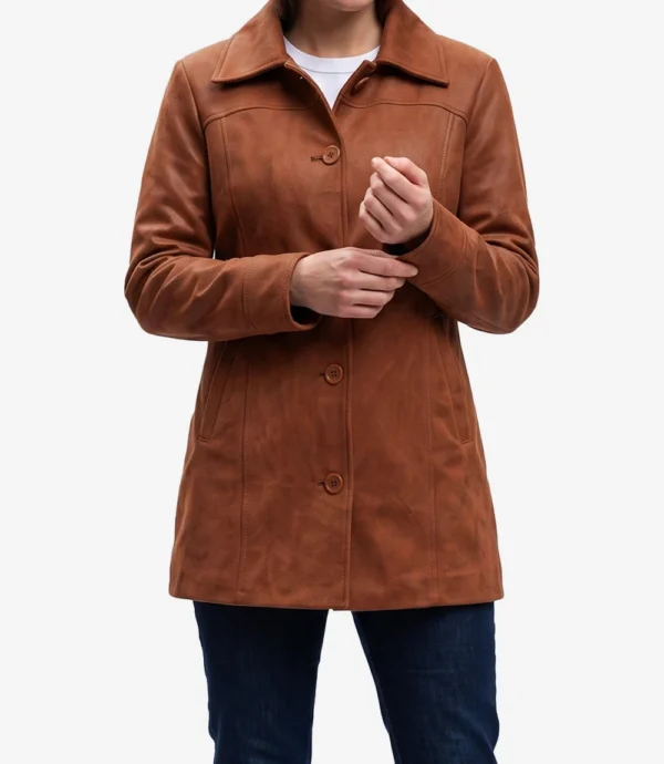 Women’s Light Brown Faux Suede Button Down Coat