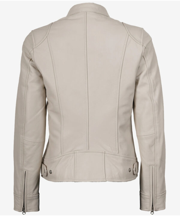 Women’s Off-White Leather Café Racer Jacket – Sleek Zip-Up Style