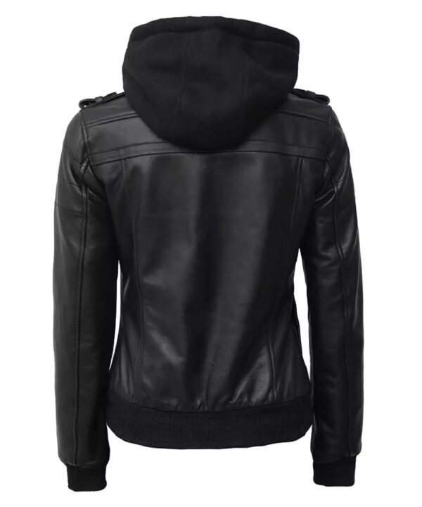 Women’s Petite Black Bomber Jacket – Detachable Hood Design