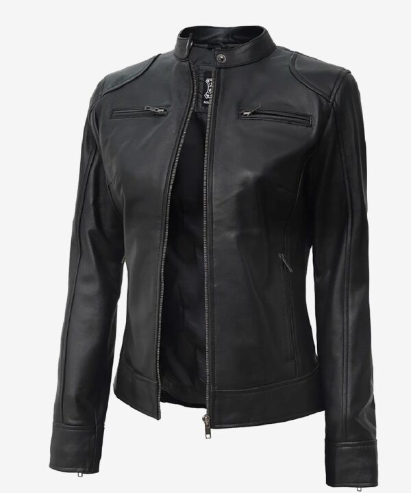 Women’s Petite Black Leather Biker Jacket – Sleek Moto-Inspired Style