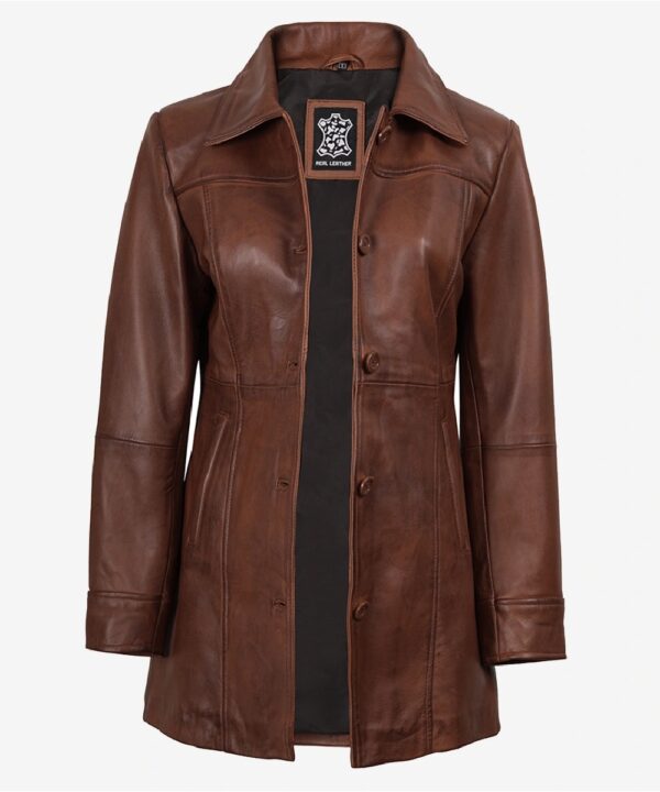 Women’s Petite Cognac Leather Car Coat – Waxed Finish