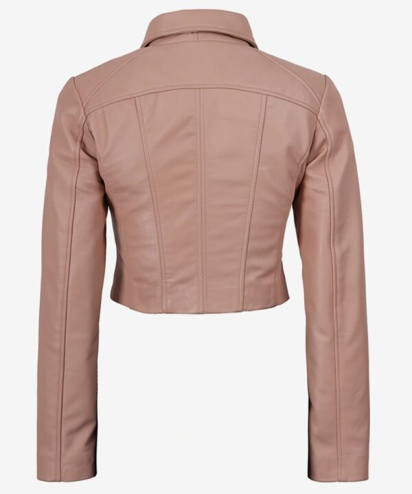 Women’s Pink Cropped Leather Jacket – Classic Shirt Collar