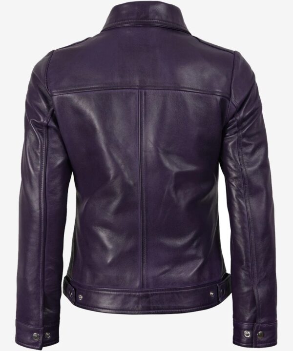 Women’s Purple Leather Jacket – Classic Shirt Collar Design