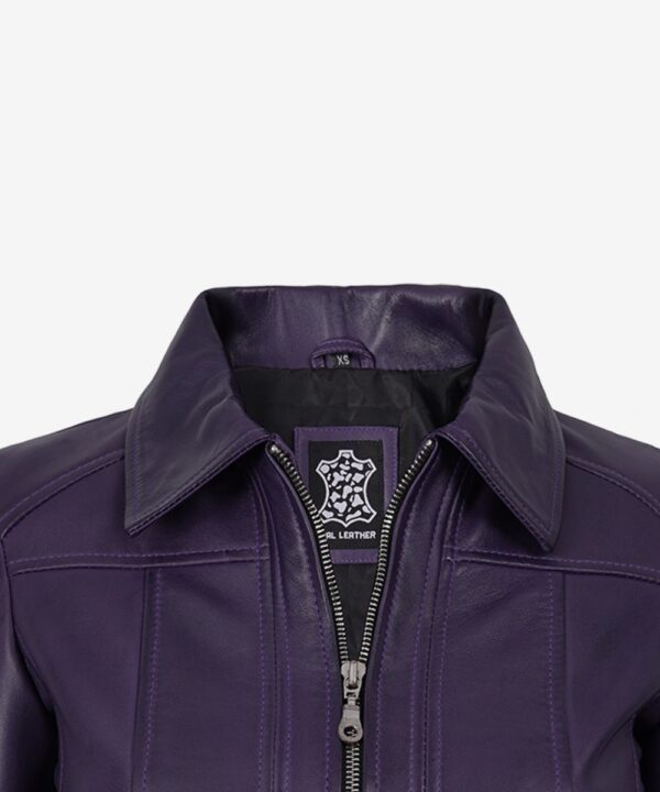 Women’s Purple Leather Jacket – Stylish Cropped Silhouette