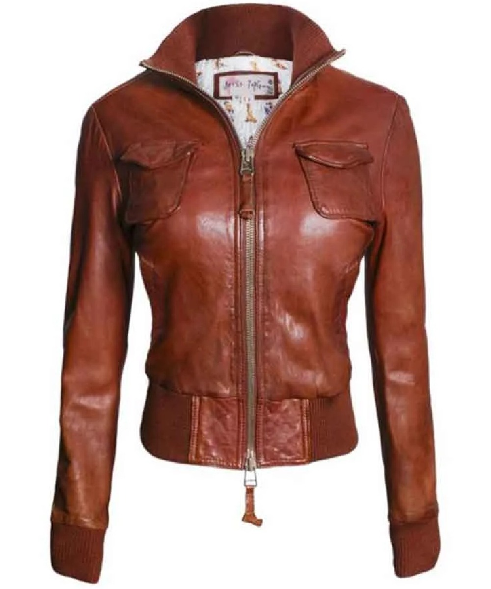 Women’s Vintage Brown Bomber Jacket – Classic Aviator Style