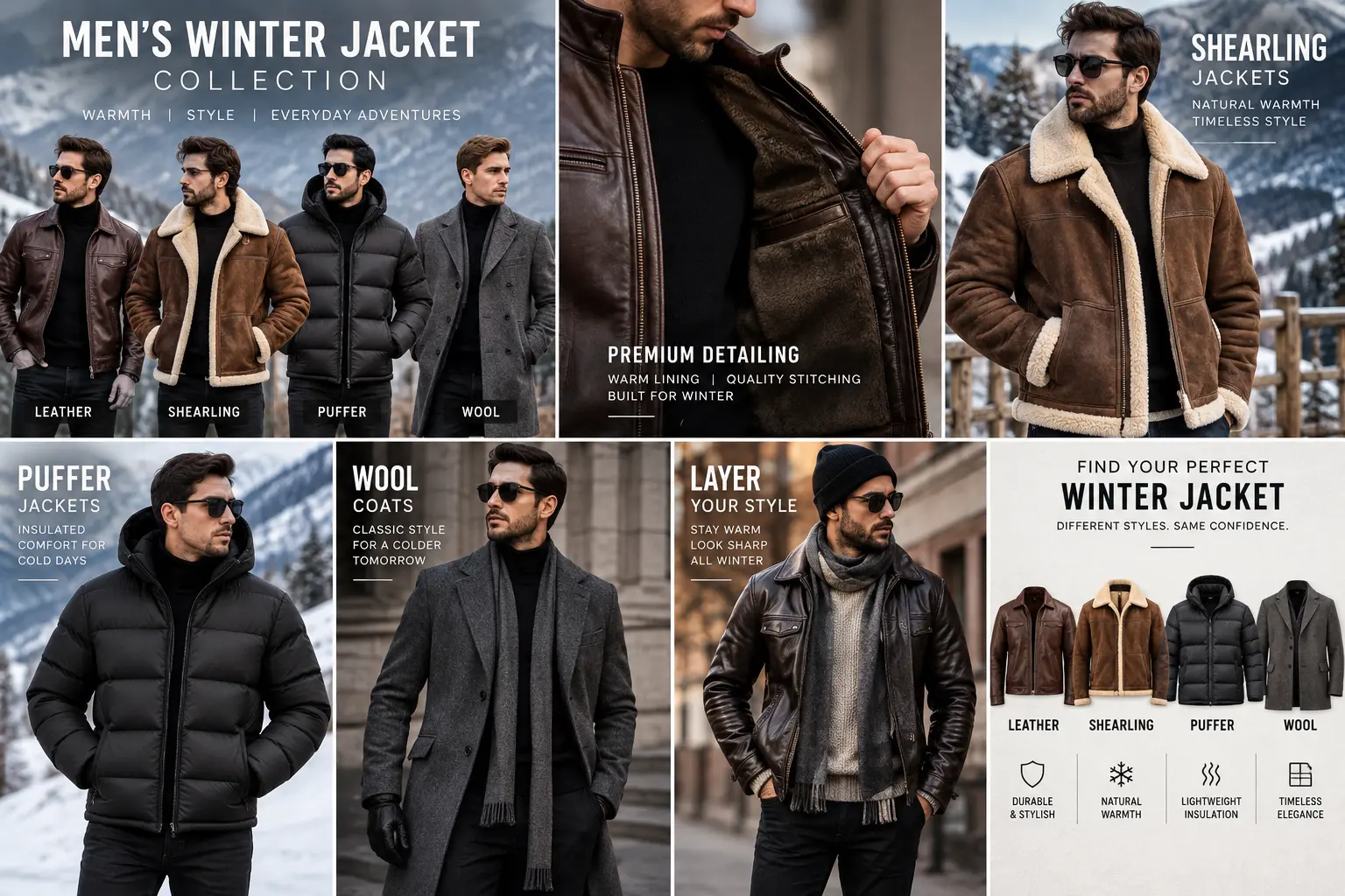 leather winter jacket for men with warm lining and detailed stitching
