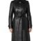 Casey Hip Length Belted Black Leather Long Trench Coat