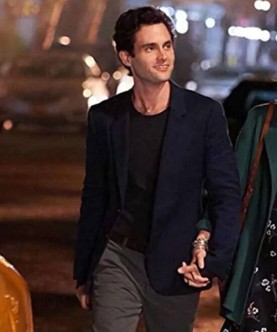 Joe Goldberg You Penn Badgley Blue Cotton Blazer