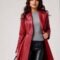 Women's Blood Red Lambskin Leather Trench Coat - Long Fashion Jacket