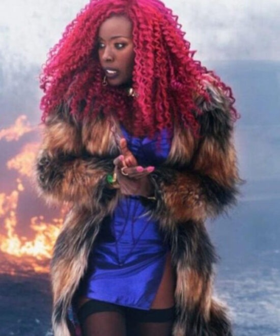 Starfire Titans Black Brown Fur Leather Winter Coat