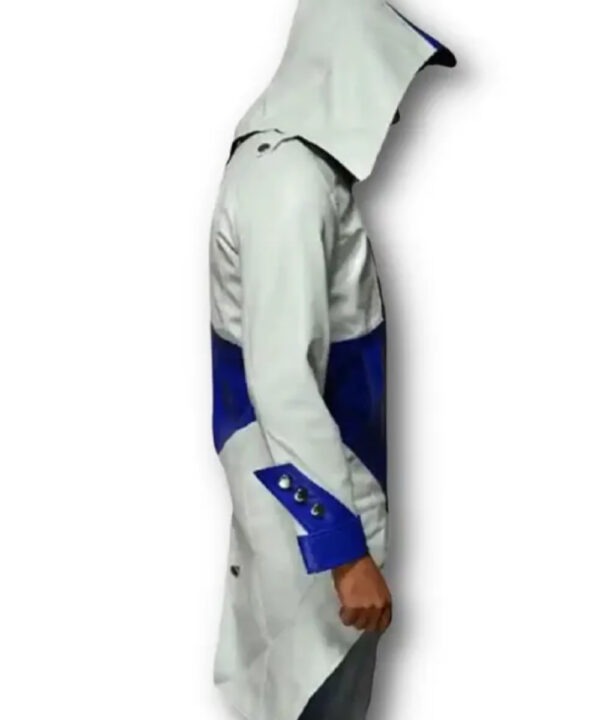Assassins Creed White and Blue Hooded Leather Coat