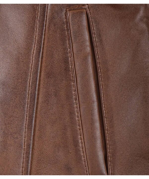 Womens 3/4 Length Cognac Leather Coat