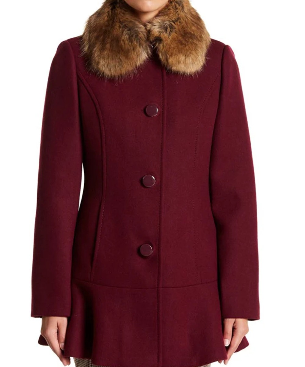 Camila Mendes Riverdale Maroon Shearling Fur Coat