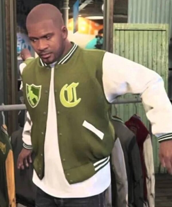 GTA 5 LS Pounders Olive Green/White Varsity Jacket