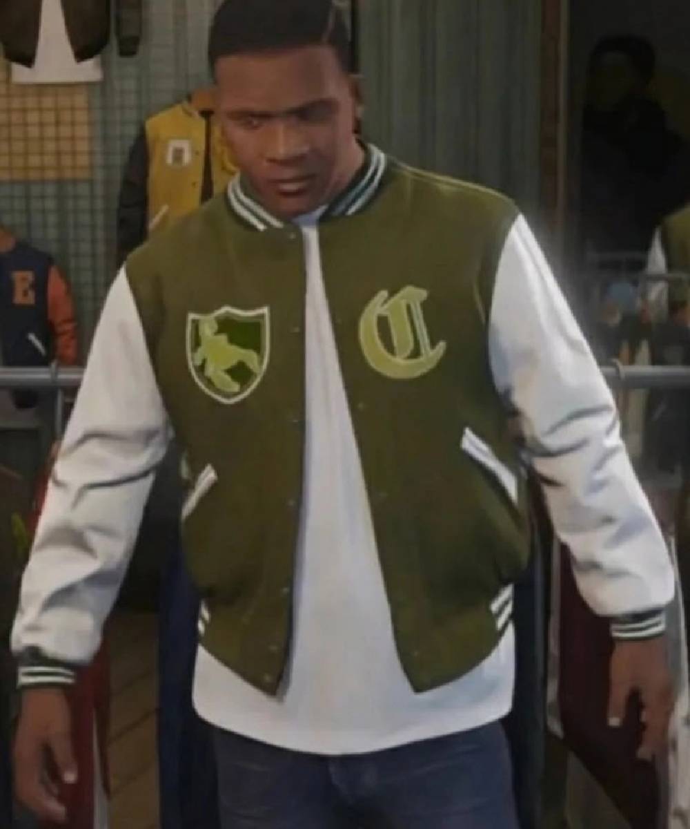 GTA 5 LS Pounders Olive Green/White Varsity Jacket