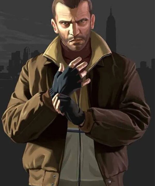 GTA IV Niko Bellic Brown Leather Bomber Jacket
