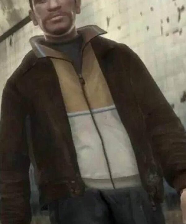 GTA IV Niko Bellic Brown Leather Bomber Jacket