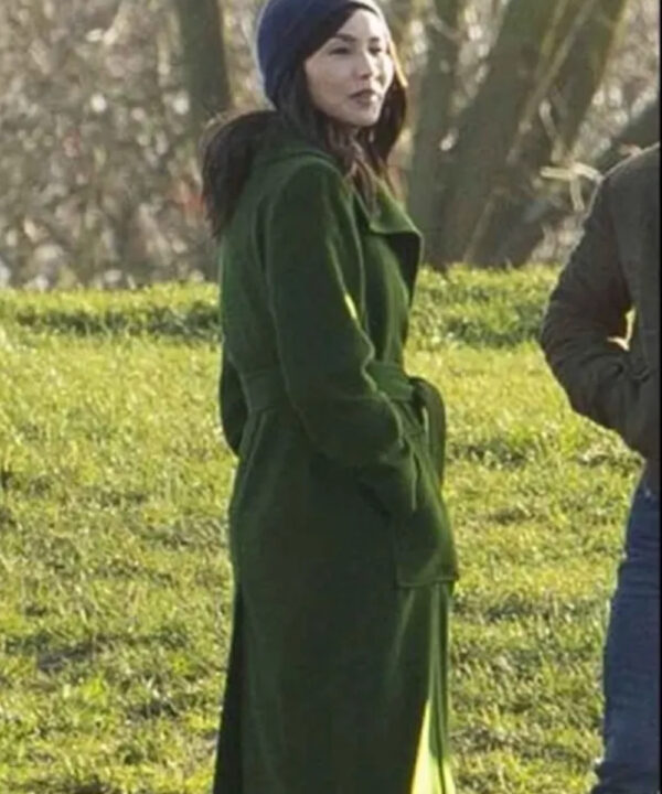 Gemma Chan Eternals 2021 Long Green Coat