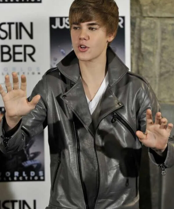 Justin Bieber Grey Leather Jacket